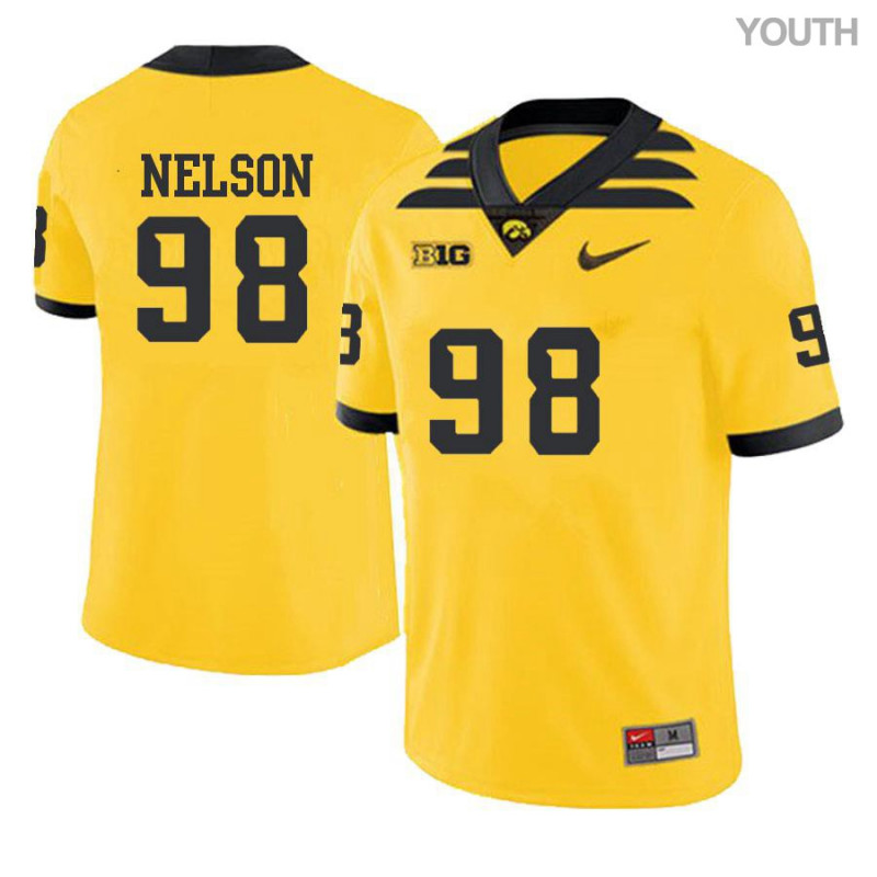Youth Iowa Hawkeyes NCAA #98 Anthony Nelson Yellow Authentic Nike Alumni Stitched College Football Jersey EW34X50TH